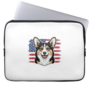 Patriotischer Corgi Amerikanische Flagge Vintage V Laptopschutzhülle