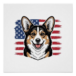 Patriotischer Corgi Amerikanische Flagge Vintage V Poster