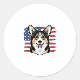 Patriotischer Corgi Amerikanische Flagge Vintage V Runder Aufkleber