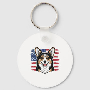 Patriotischer Corgi Amerikanische Flagge Vintage-V Schlüsselanhänger