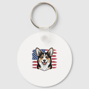 Patriotischer Corgi Amerikanische Flagge Vintage V Schlüsselanhänger