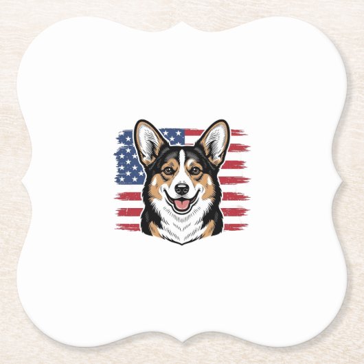 Patriotischer Corgi Amerikanische Flagge Vintage V Untersetzer (Vorderseite)