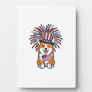 Patriotischer Corgi Feuerwerk Hund Vektor Design_1 Fotoplatte