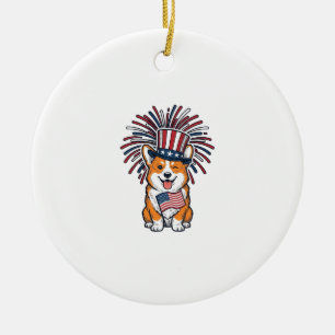 Patriotischer Corgi Feuerwerk Hund Vektor Design_1 Keramik Ornament