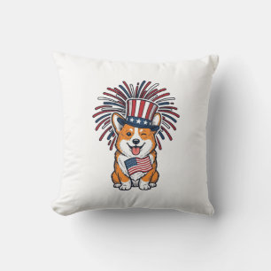 Patriotischer Corgi Feuerwerk Hund Vektor Design_1 Kissen