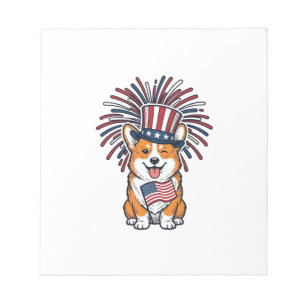 Patriotischer Corgi Feuerwerk Hund Vektor Design_1 Notizblock