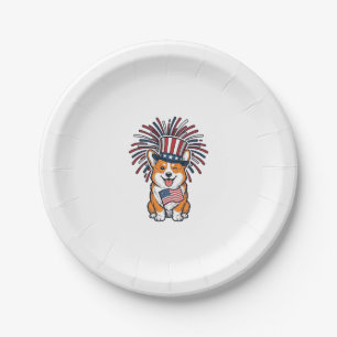 Patriotischer Corgi Feuerwerk Hund Vektor Design_1 Pappteller