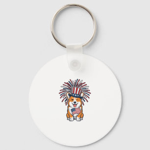 Patriotischer Corgi Feuerwerk Hund Vektor Design_1 Schlüsselanhänger