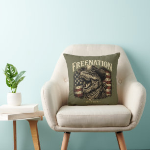 Patriotischer Cowboy-Dinosaurier Amerikanische Fla Kissen