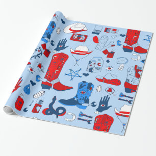 patriotischer Cowboy-Wikingermädchen-Western Geschenkpapier