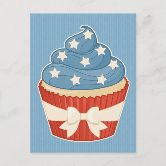 Patriotischer Cupcake auf blauen Streifen Postkarte (Vorderseite)