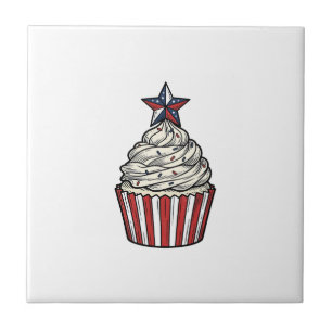 Patriotischer Cupcake Vintage Gravur Fourth of Jul Fliese