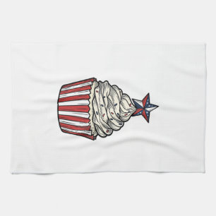 Patriotischer Cupcake Vintage Gravur Fourth of Jul Geschirrtuch