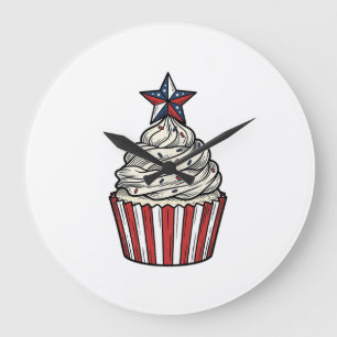 Patriotischer Cupcake Vintage Gravur Fourth of Jul Große Wanduhr