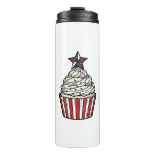 Patriotischer Cupcake Vintage Gravur Fourth of Jul Thermosbecher
