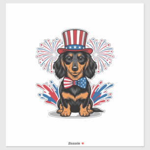 Patriotischer Dachshund Feuerwerk Vintage Vektor K Aufkleber
