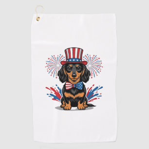 Patriotischer Dachshund Feuerwerk Vintage Vektor K Golfhandtuch