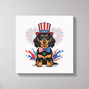 Patriotischer Dachshund Feuerwerk Vintage Vektor K Leinwanddruck