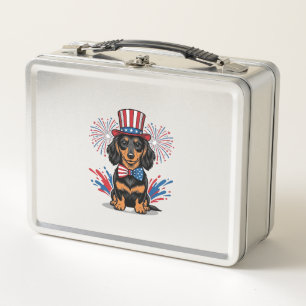 Patriotischer Dachshund Feuerwerk Vintage Vektor K Metall Brotdose