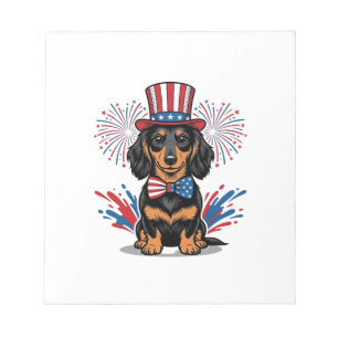 Patriotischer Dachshund Feuerwerk Vintage Vektor K Notizblock
