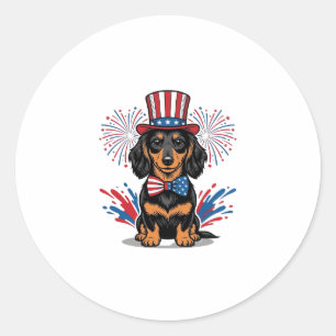 Patriotischer Dachshund Feuerwerk Vintage Vektor K Runder Aufkleber