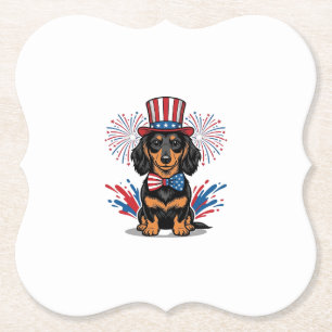 Patriotischer Dachshund Feuerwerk Vintage Vektor K Untersetzer