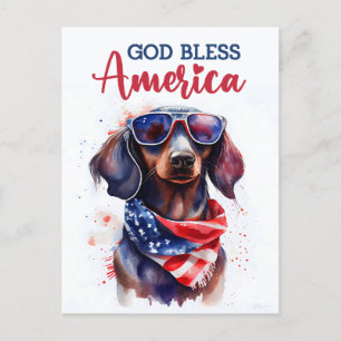 Patriotischer Dachshund, Gott segne Amerika Postka Postkarte