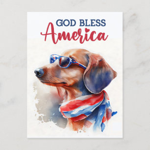 Patriotischer Dachshund, Gott segne Amerika Postka Postkarte