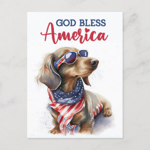 Patriotischer Dachshund, Gott segne Amerika Postka Postkarte