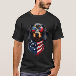 Patriotischer Dachshund Hund Amerikanische Flagge  T-Shirt