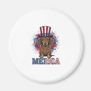 Patriotischer Dachshund Merica Vintage Hundeshirt_ Magnet