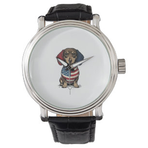 Patriotischer Dachshund Vintage Gravur Vektor Desi Armbanduhr