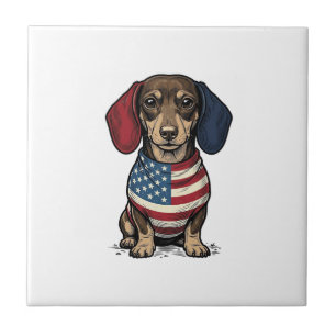 Patriotischer Dachshund Vintage Gravur Vektor Desi Fliese