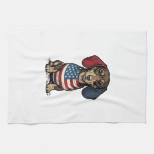 Patriotischer Dachshund Vintage Gravur Vektor Desi Geschirrtuch