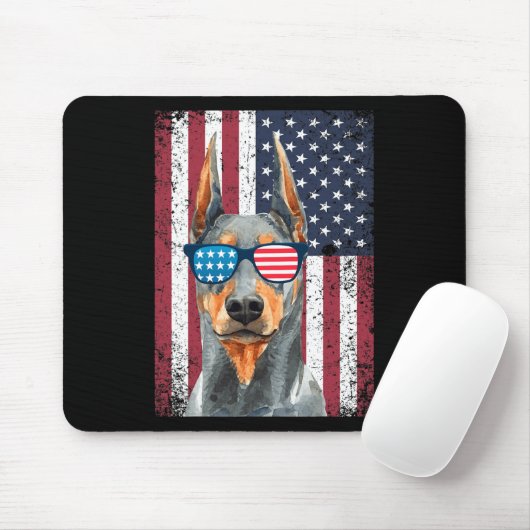 Patriotischer Dobermann Pinscher 4. Juli USA Ameri Mousepad (Mit Mouse)