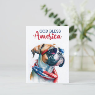 Patriotischer Dog-Boxer, Gott segne Amerika Postka Postkarte