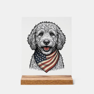 Patriotischer Doodle-Hund Vintage-Gravur-Vektor-De Acrylschild