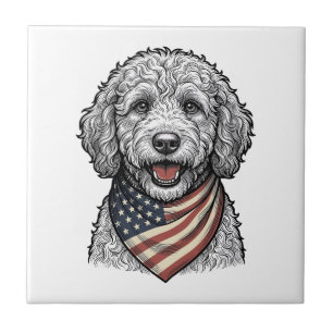 Patriotischer Doodle-Hund Vintage-Gravur-Vektor-De Fliese