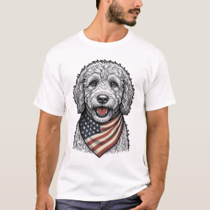 Patriotischer Doodle-Hund Vintage-Gravur-Vektor-De T-Shirt