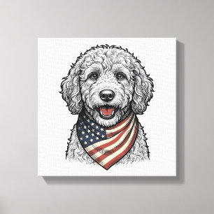 Patriotischer Doodle-Hund Vintage-Stich-Vektor-Des Leinwanddruck