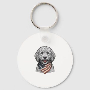 Patriotischer Doodle-Hund Vintage-Stich Vektor Des Schlüsselanhänger