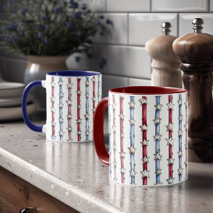 Patriotischer Doodle Stars & Stripes Rot Zweiton-T Tasse