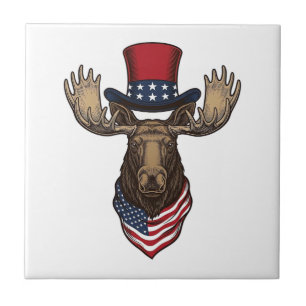 Patriotischer Elch Vintage-Stich Vektor-Design_1 Fliese