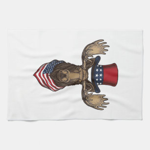 Patriotischer Elch Vintage-Stich Vektor-Design_1 Geschirrtuch