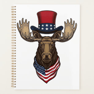 Patriotischer Elch Vintage-Stich Vektor-Design_1 Planer