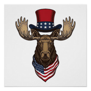 Patriotischer Elch Vintage-Stich Vektor-Design_1 Poster
