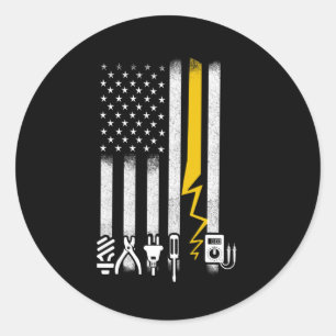 Patriotischer Elektriker Amerikanische Flagge Leit Runder Aufkleber