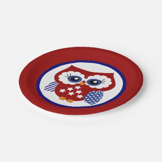 Patriotischer Eulen-Papier-Teller Pappteller (Schrägansicht)