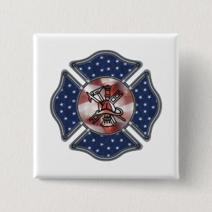 Patriotischer Feuerwehrmann maltesisch Button