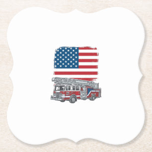 Patriotischer Feuerwehrwagen Amerikanische Flagge Untersetzer